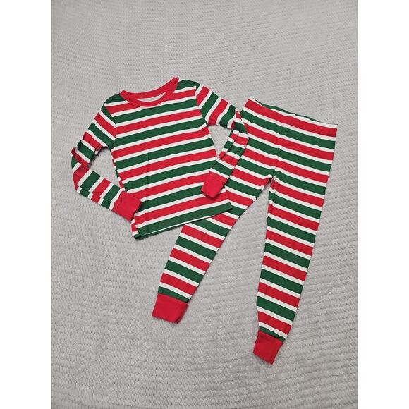 Holiday Time Christmas Pajama Set Kids Size 5 Green White Red Stripes - Picture 1 of 8